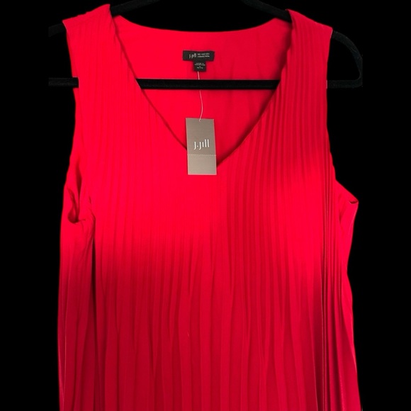 NWT J Jill Cherry Red Pleated Sleeveless MIDI Dress-Size LP - Picture 4 of 13